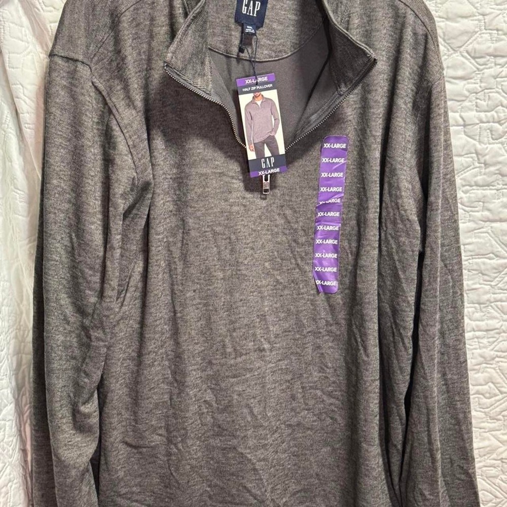 Gap Mens Half Zip Pullover Heathered Gray Ribbed Sweater XXL NWT